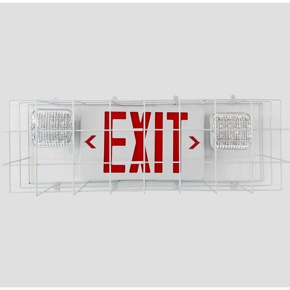 Exit Sign Combo with Steel Cage, Square LED Light, Wall Mounted Emergency Exit - Picture 4 of 5
